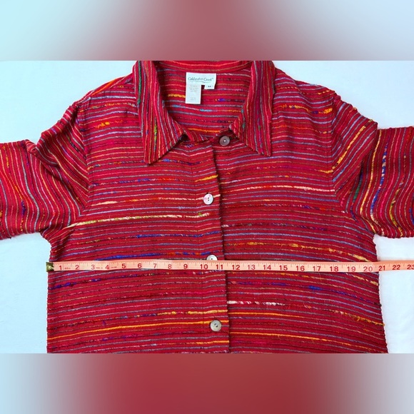 Coldwater Creek Cranberry Vibrant Multicolor Silk Striped Top Size Medium - Picture 5 of 6